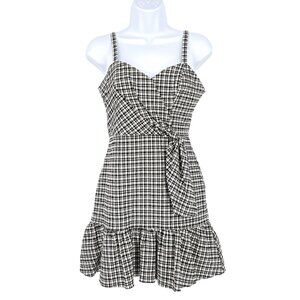Parker Plaid Sleeveless Mini Dress Black White Size XS